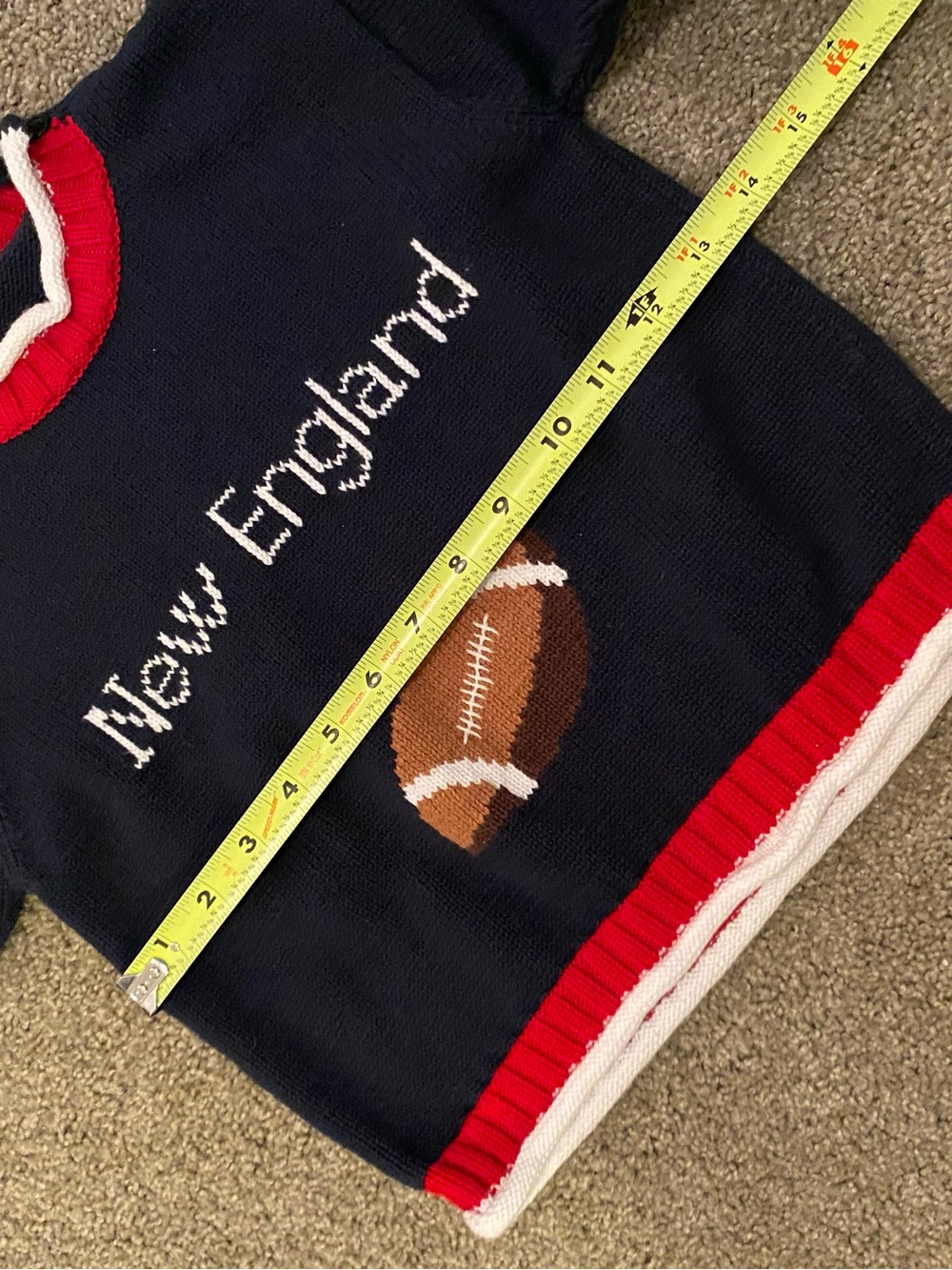 Handmade Navy 'New England' Football Knit Sweater with Red & White Trim 2/3T - Picture 6 of 9